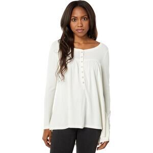 Lucky Brand Easy Open Neck Long Sleeve Waffle Top Whitecap Gray XS (US 0-2)